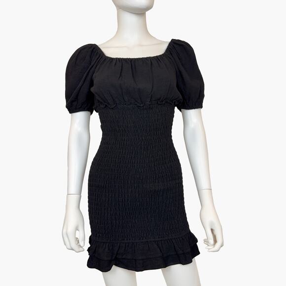 NWT VICI "Spring Fever" Cotton Smocked Puff Sleeve Mini Dress (Black | Size S) - Picture 1 of 9